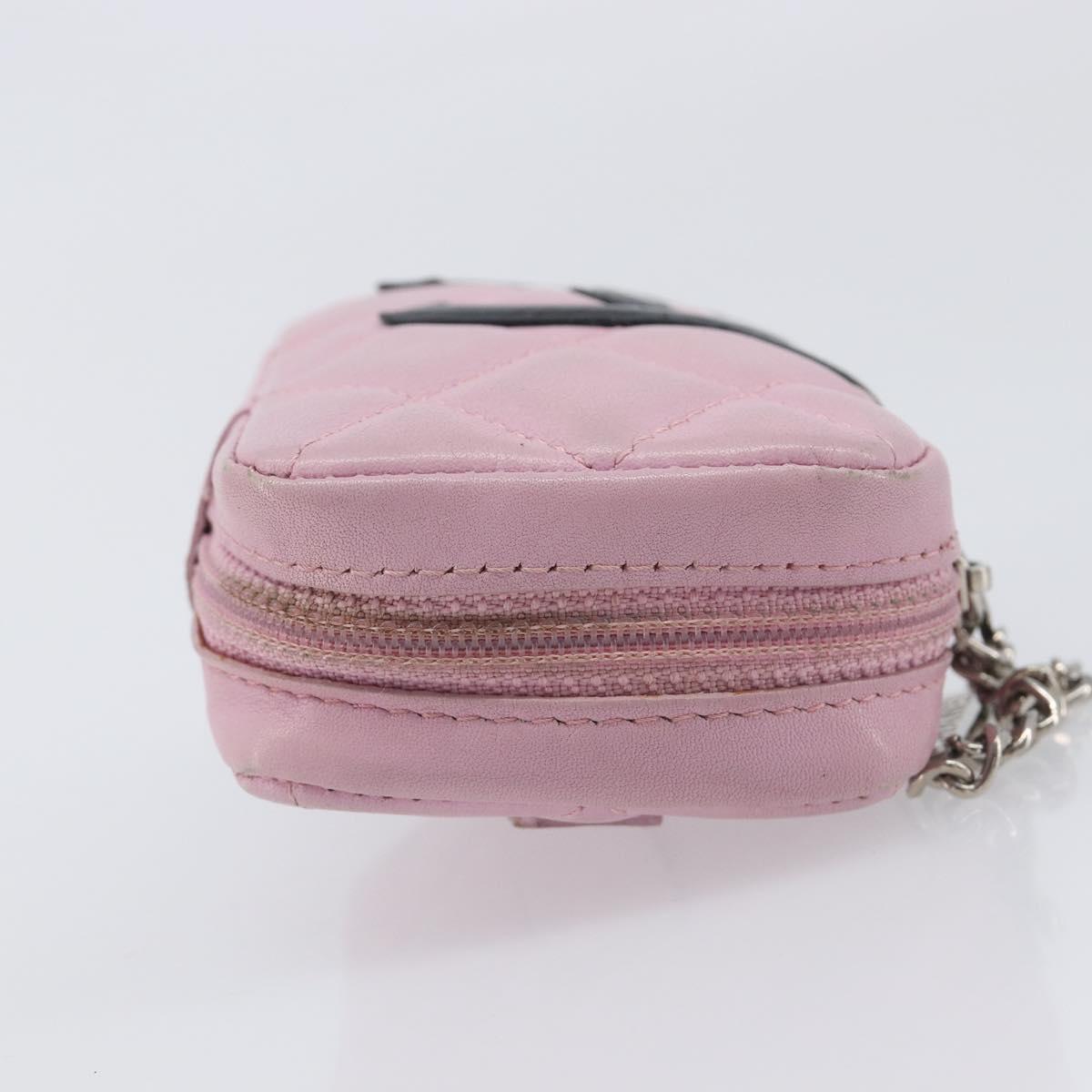 CHANEL Cambon Line Cigarette Case Leather Pink Silver CC Auth 207360