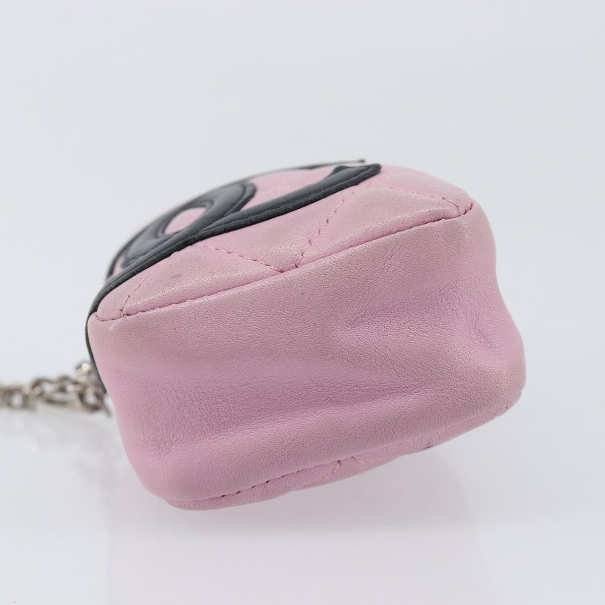 CHANEL Cambon Line Cigarette Case Leather Pink Silver CC Auth 207360