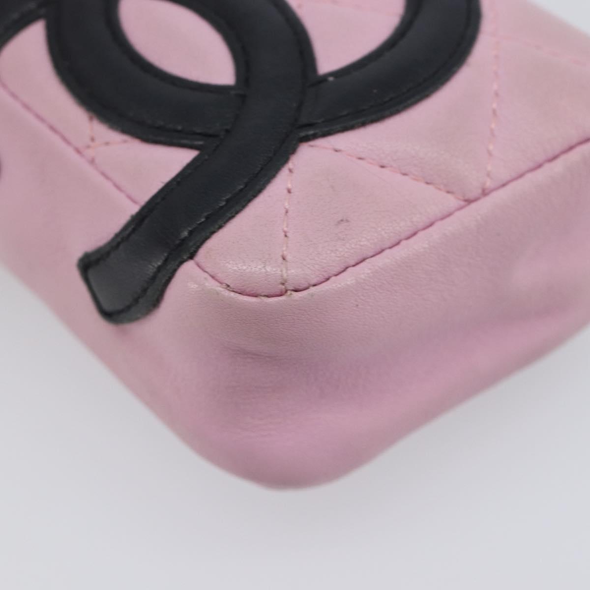 CHANEL Cambon Line Cigarette Case Leather Pink Silver CC Auth 207360