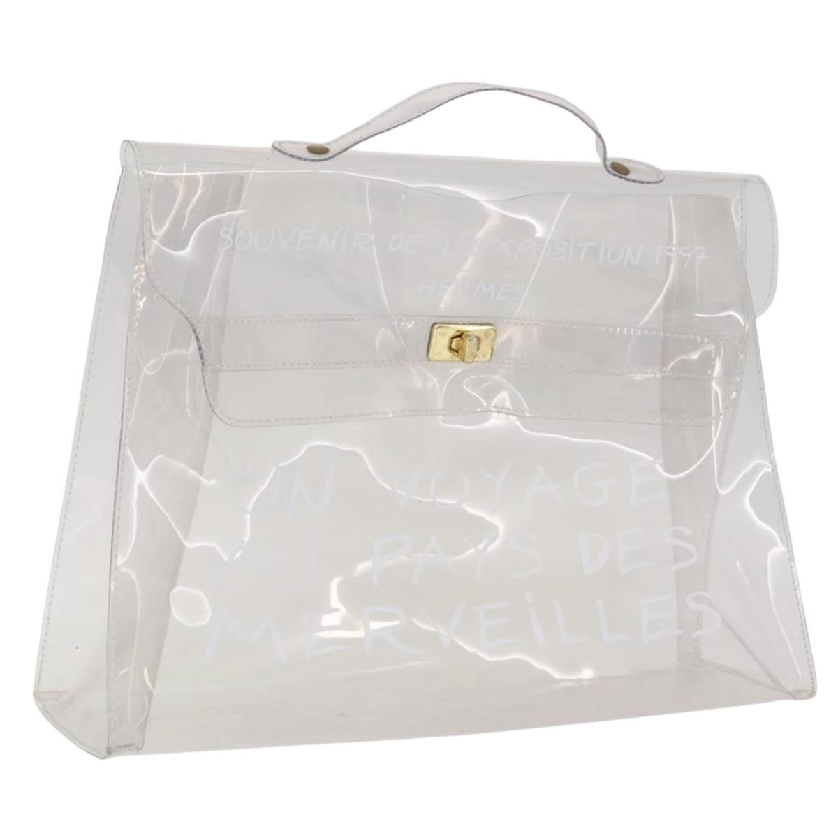 HERMES Vinyl Kelly Hand Bag Vinyl Clear Gold Auth 207368A