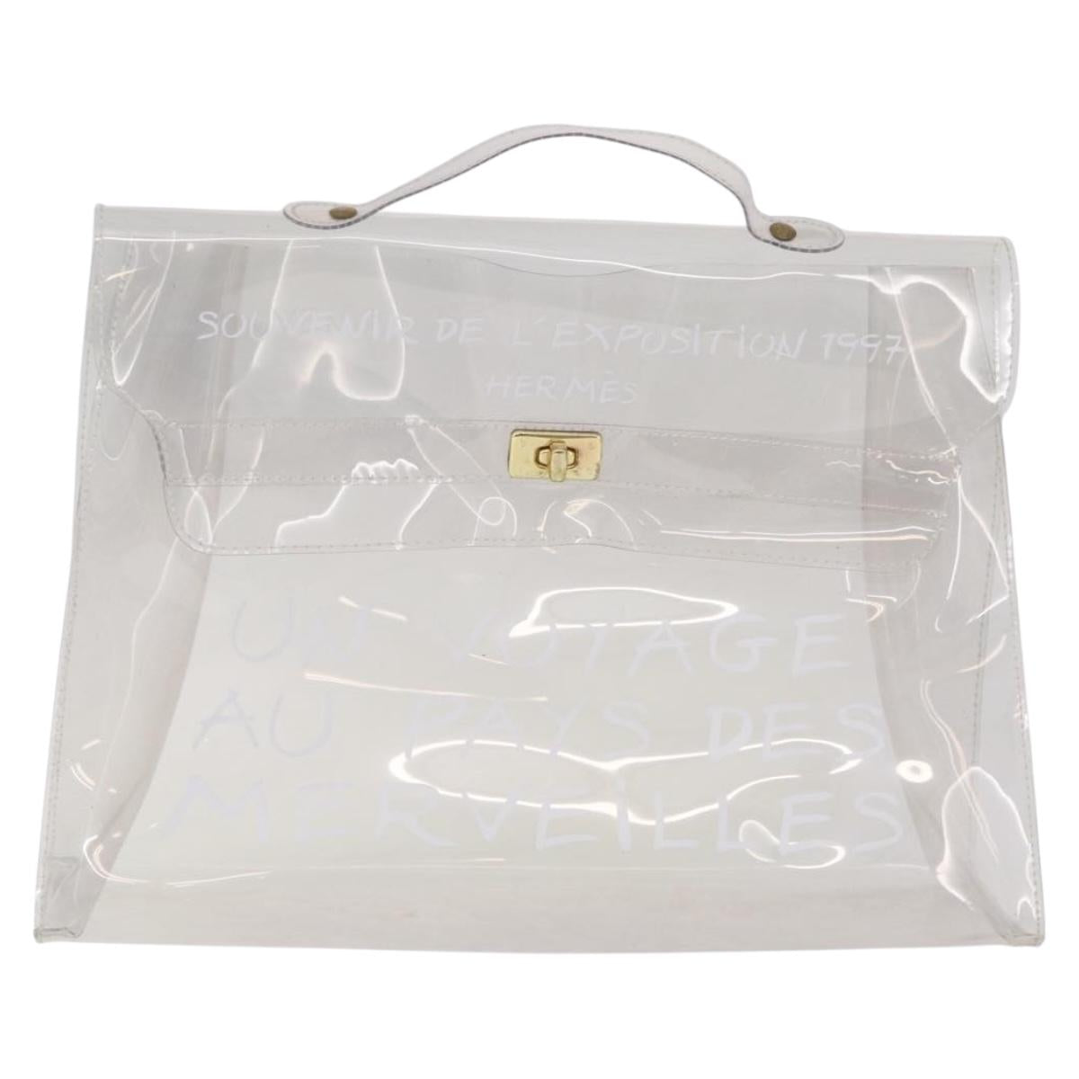 HERMES Vinyl Kelly Hand Bag Vinyl Clear Gold Auth 207368A