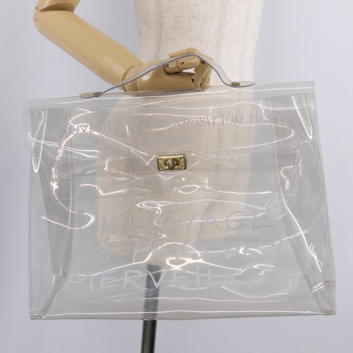 HERMES Vinyl Kelly Hand Bag Vinyl Clear Gold Auth 207368A