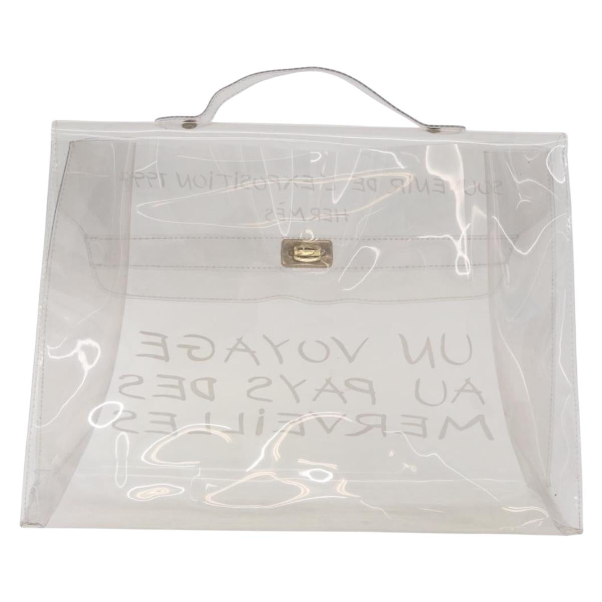 HERMES Vinyl Kelly Hand Bag Vinyl Clear Gold Auth 207368A