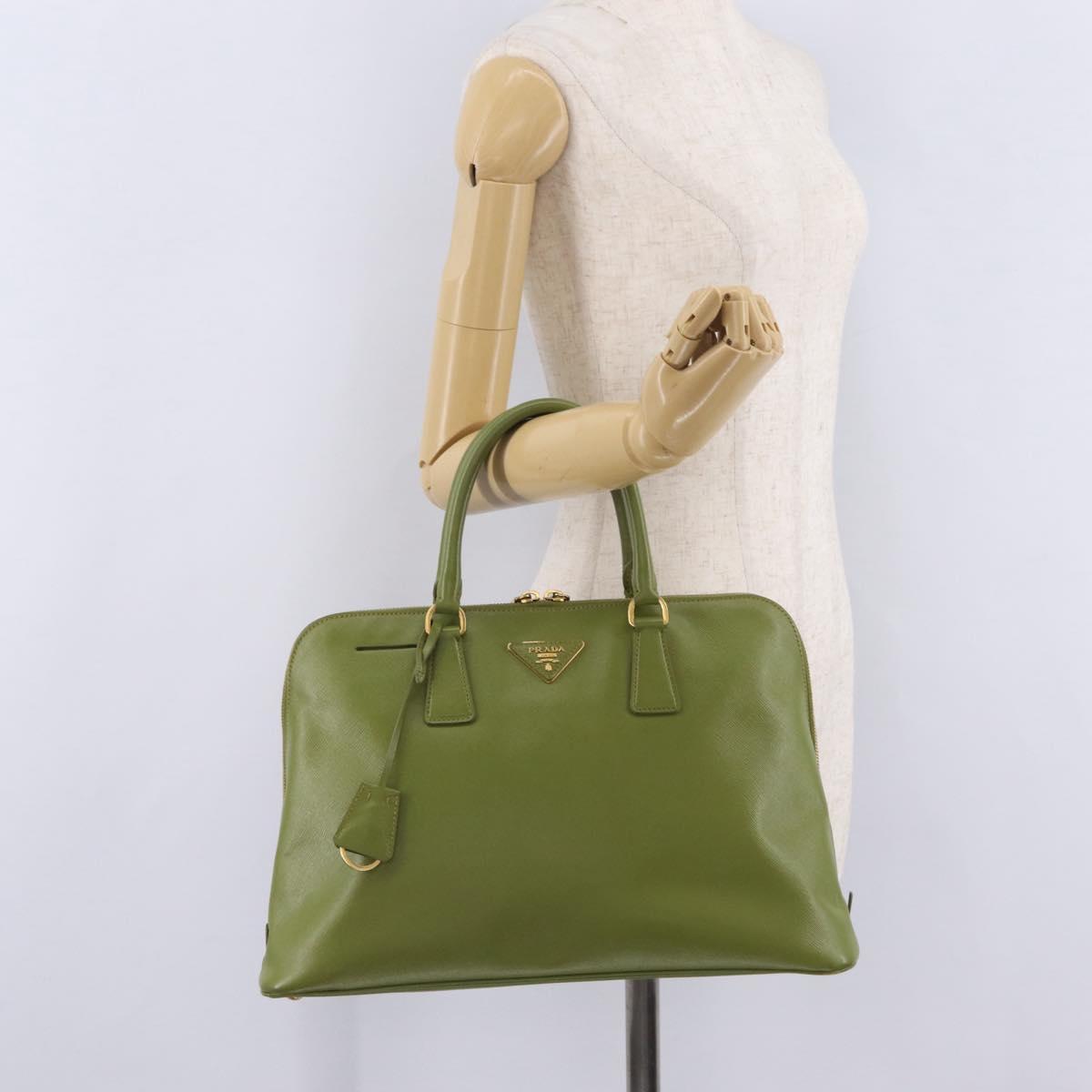 PRADA Hand Bag Saffiano leather Green Gold Auth 207400V