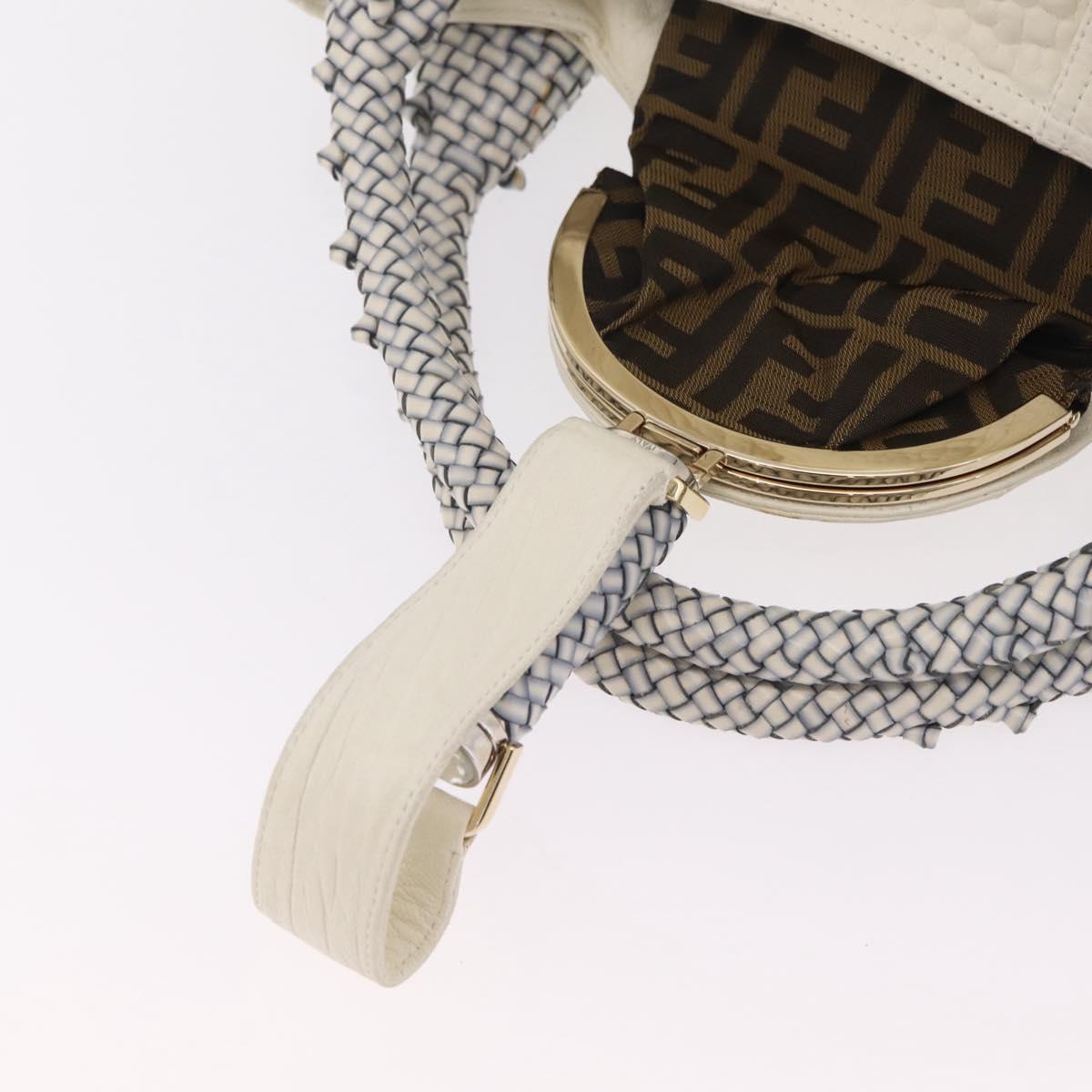 FENDI Spy Bag Hand Bag Leather White Gold Auth 207411V