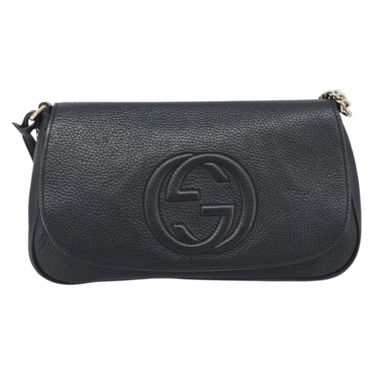 GUCCI Soho Chain Shoulder Bag Leather Black Gold 536224 Auth 207417V