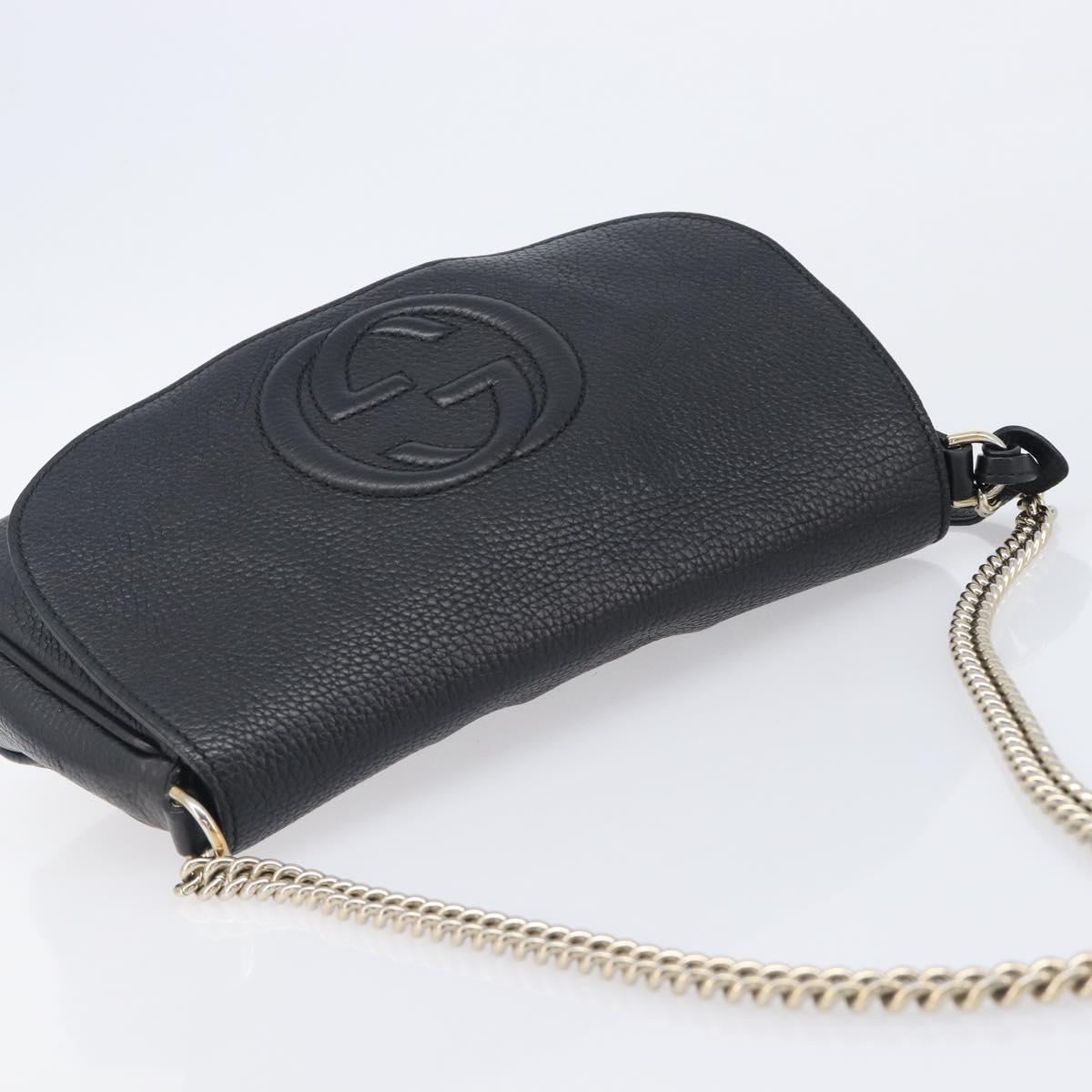 GUCCI Soho Chain Shoulder Bag Leather Black Gold 536224 Auth 207417V