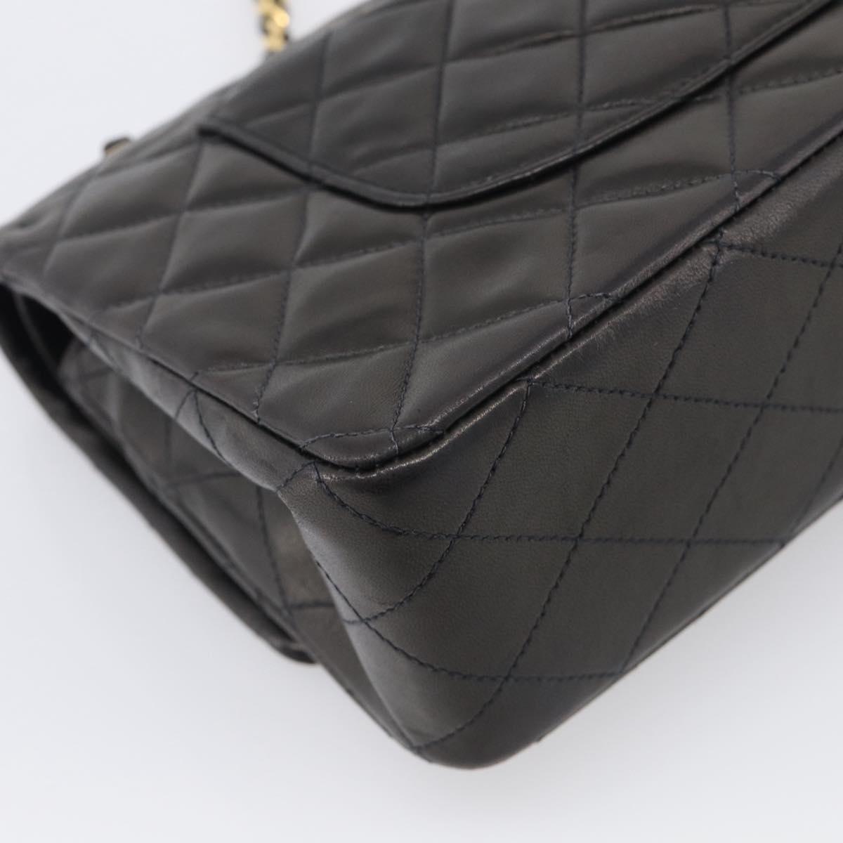 CHANEL Matelasse 25 Chain Shoulder Bag Lamb Skin Black Gold CC Auth 207421SAM