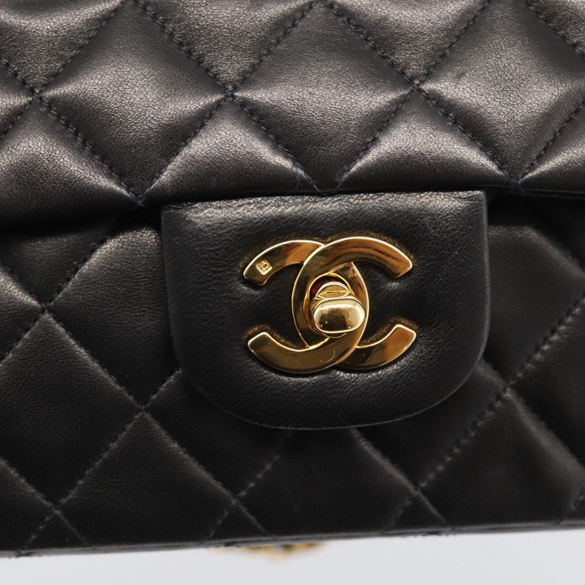 CHANEL Matelasse 25 Chain Shoulder Bag Lamb Skin Black Gold CC Auth 207421SAM