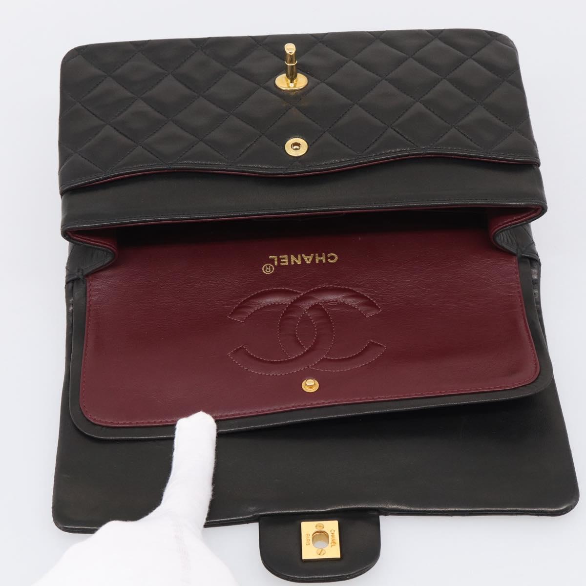 CHANEL Matelasse 25 Chain Shoulder Bag Lamb Skin Black Gold CC Auth 207421SAM
