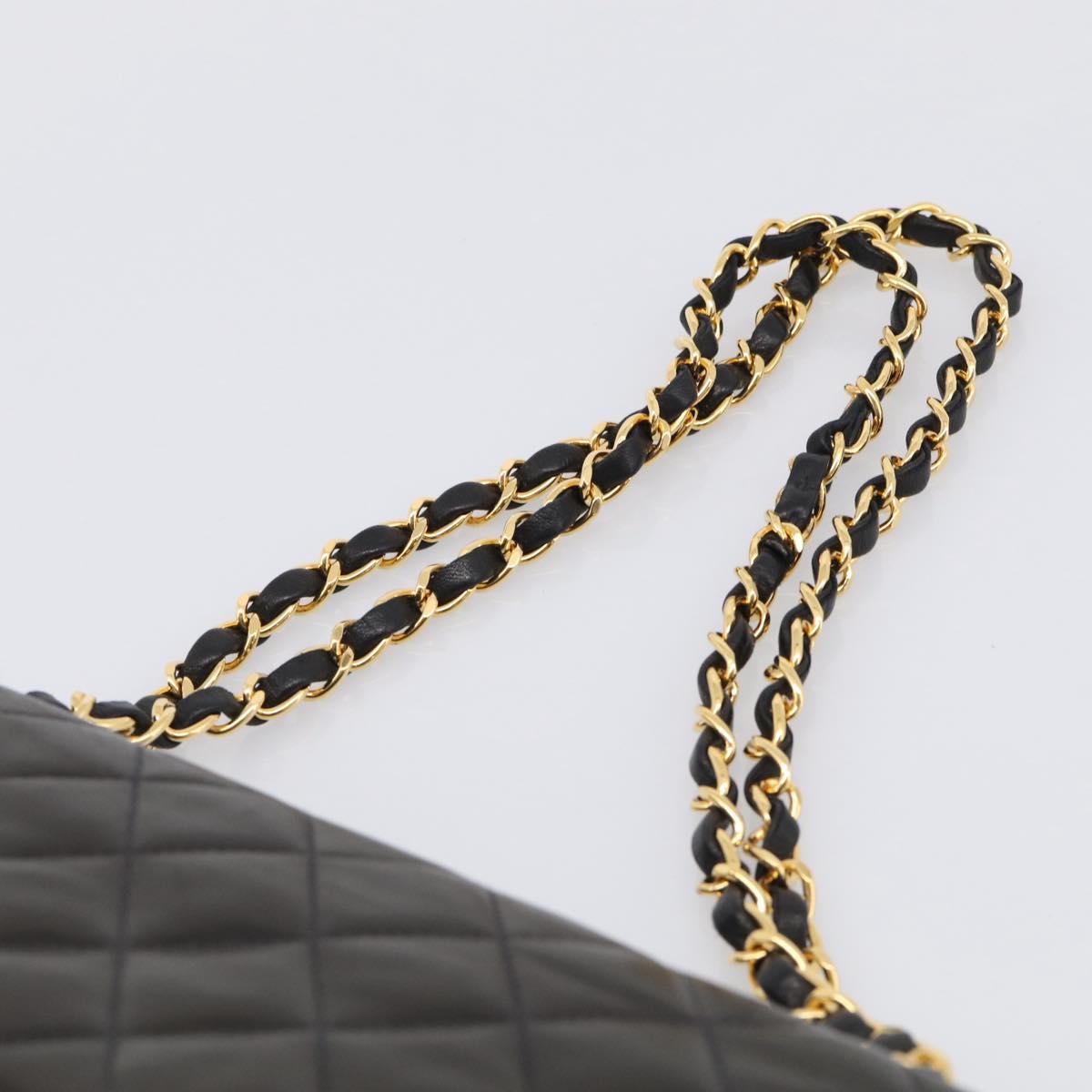 CHANEL Matelasse 25 Chain Shoulder Bag Lamb Skin Black Gold CC Auth 207421SAM