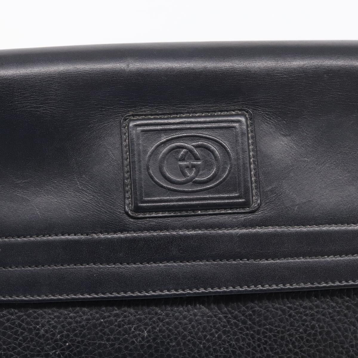 GUCCI Shoulder Bag Leather Black Gold Auth 207435
