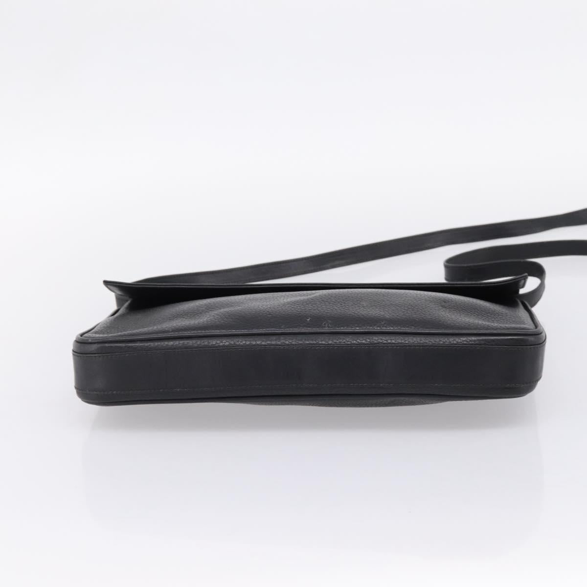 GUCCI Shoulder Bag Leather Black Gold Auth 207435
