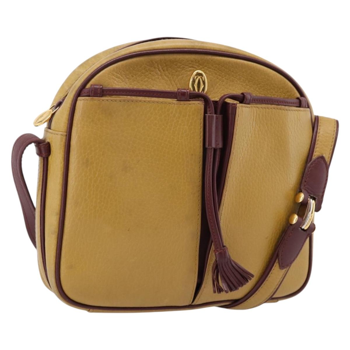 Cartier Must Line Trinity Shoulder Bag Leather Beige Gold Auth 207443