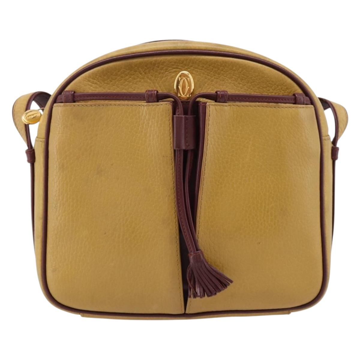 Cartier Must Line Trinity Shoulder Bag Leather Beige Gold Auth 207443