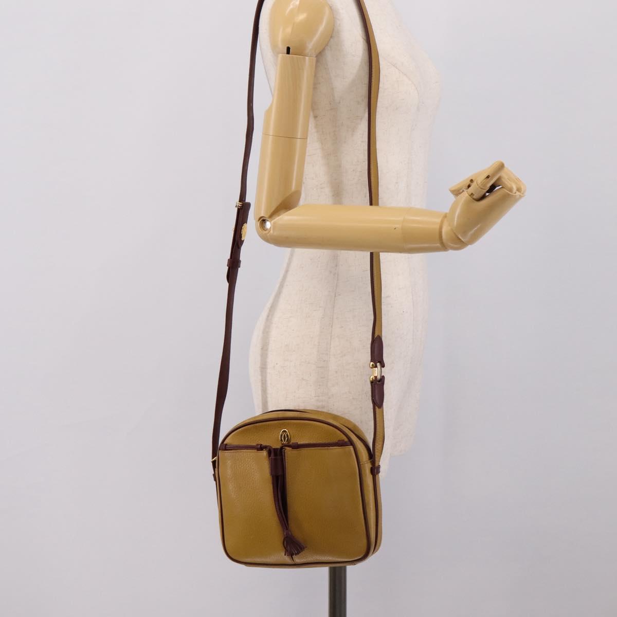 Cartier Must Line Trinity Shoulder Bag Leather Beige Gold Auth 207443