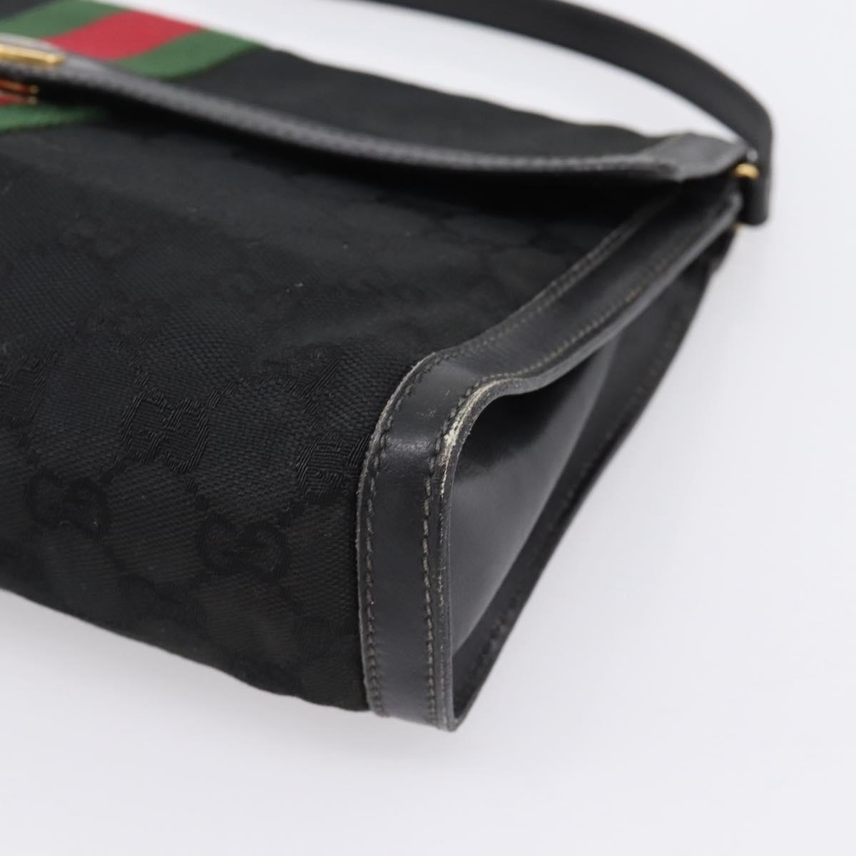 GUCCI GG Canvas Web Sherry Line Shoulder Bag Black Gold 37 04 3657 Auth 207446