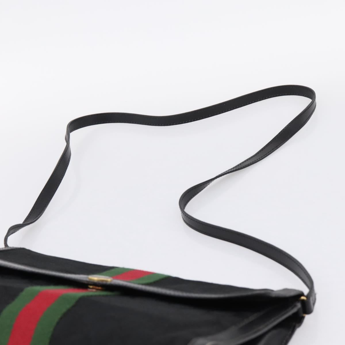 GUCCI GG Canvas Web Sherry Line Shoulder Bag Black Gold 37 04 3657 Auth 207446