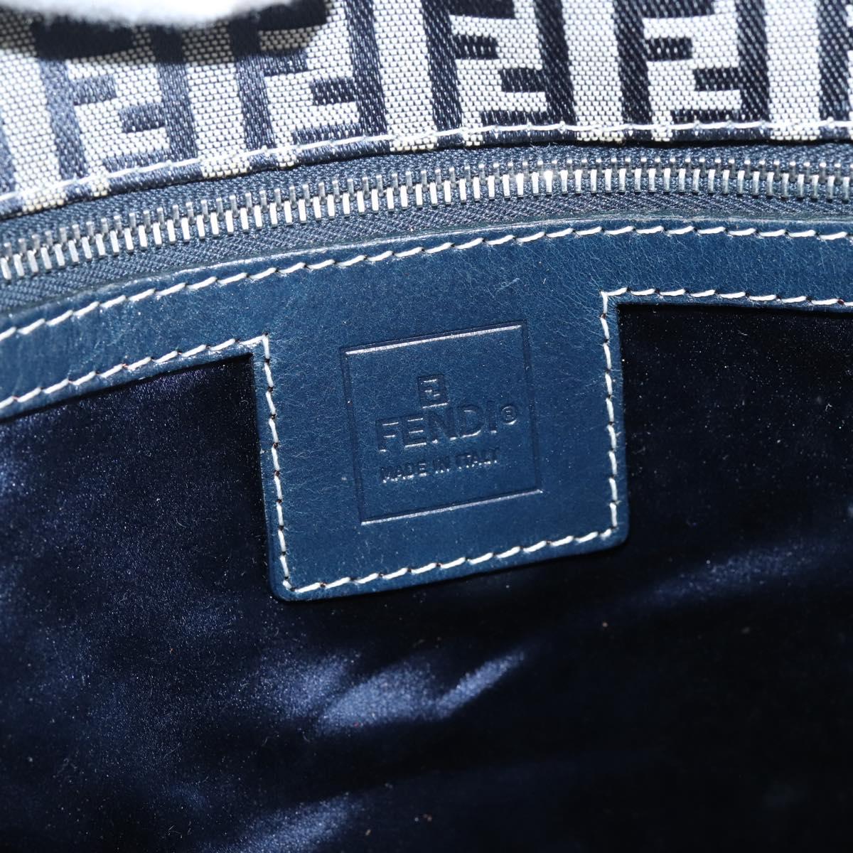 FENDI Zucchino Canvas Shoulder Bag Navy Silver Auth 207459