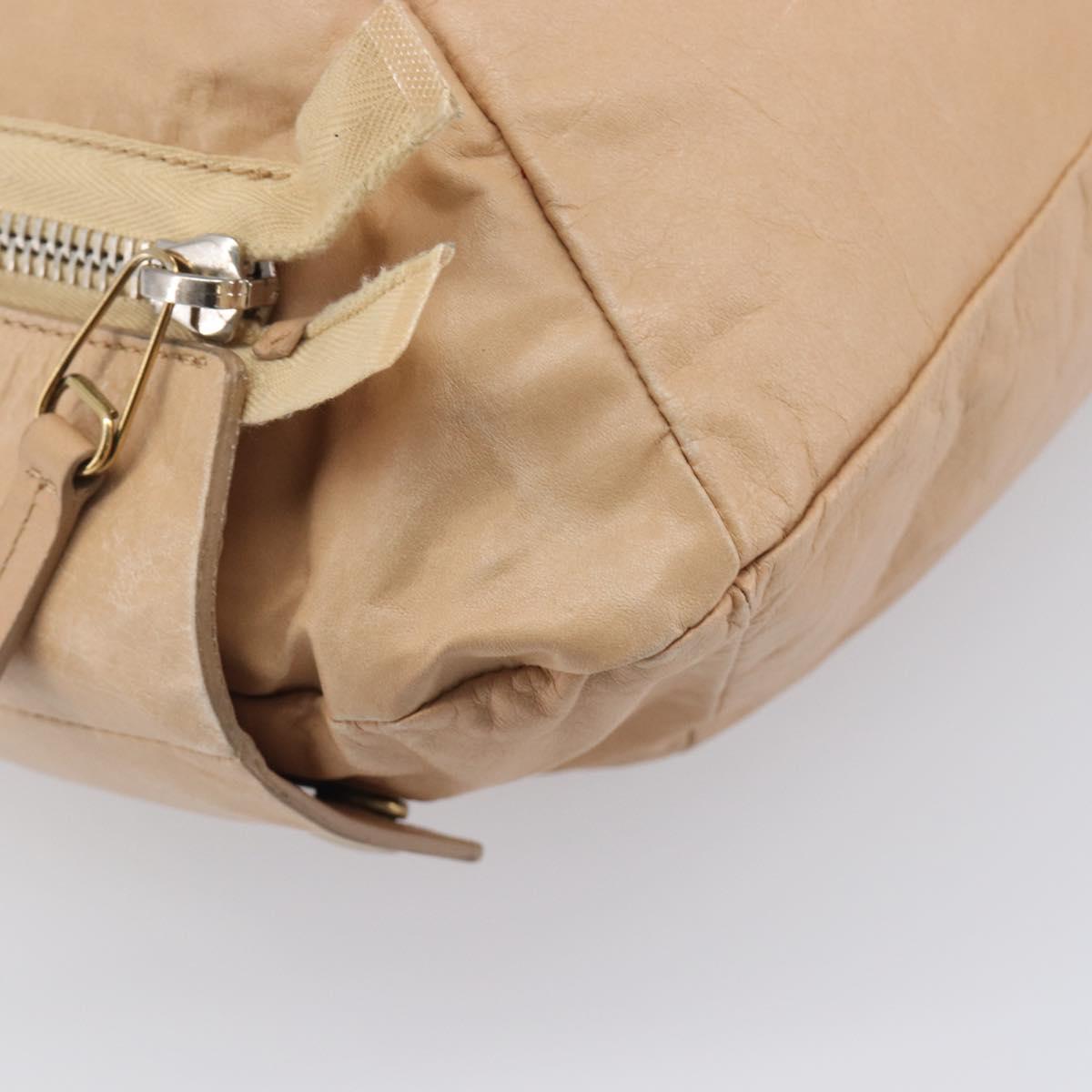 CELINE Tote Bag Leather Beige Silver Auth 207461A