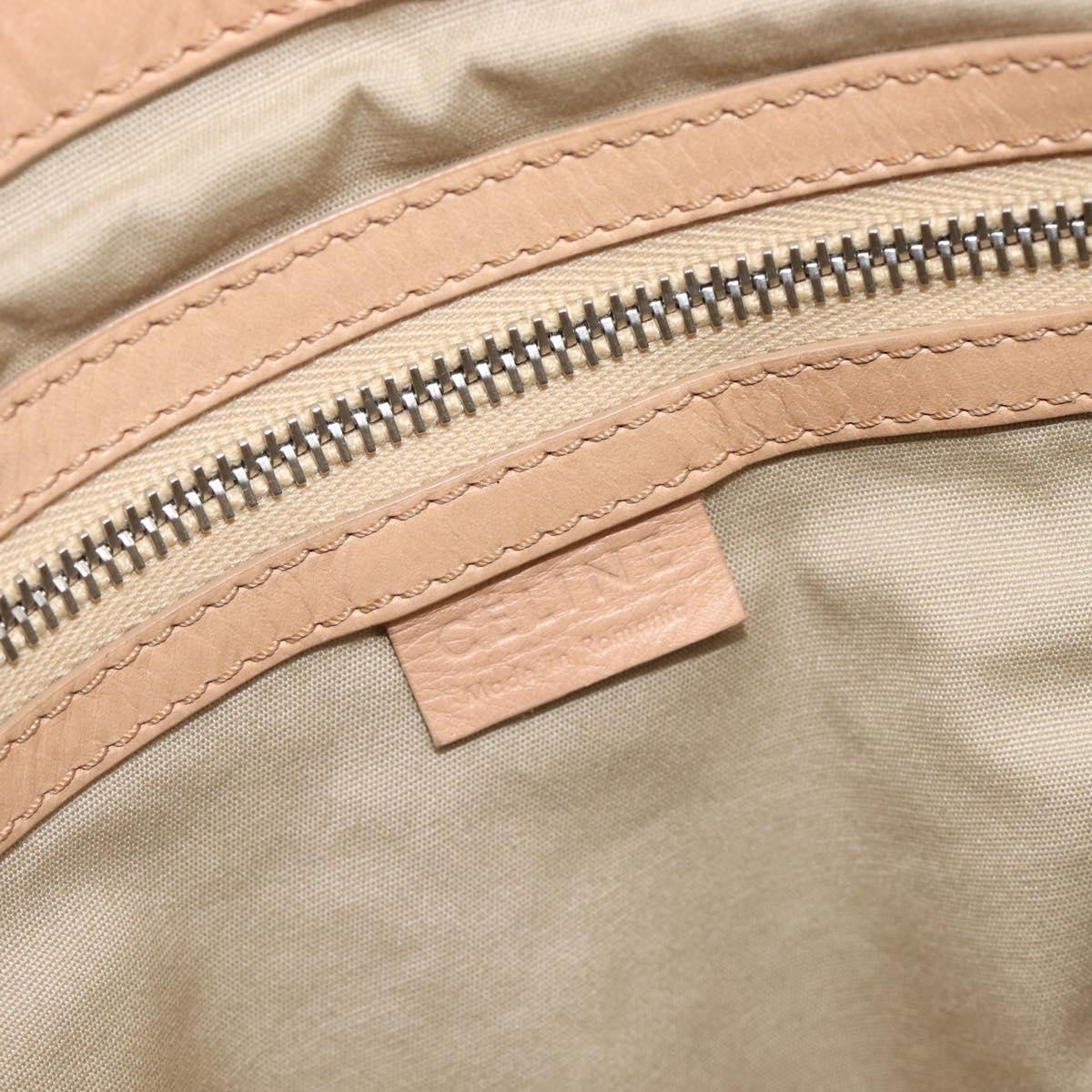 CELINE Tote Bag Leather Beige Silver Auth 207461A