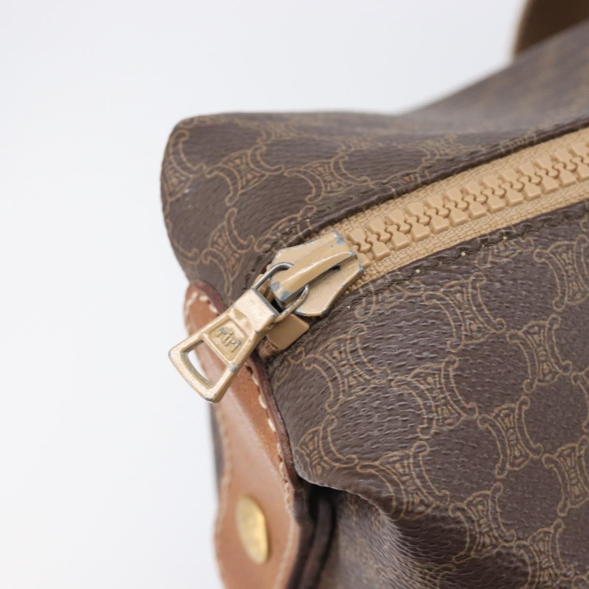 CELINE Macadam Canvas Tote Bag PVC Leather Brown Gold Auth 207464