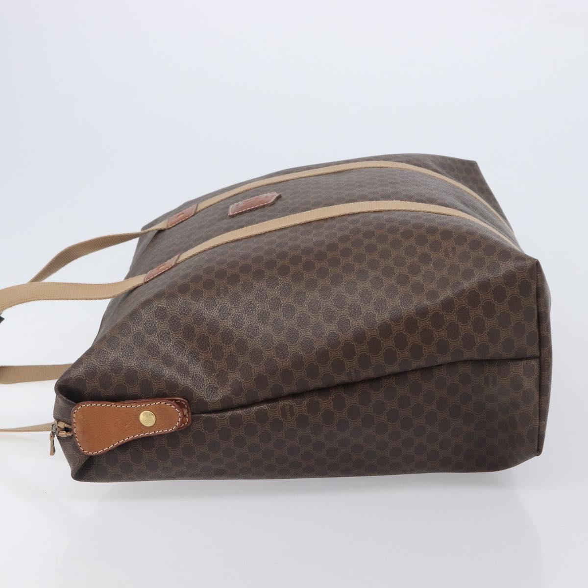 CELINE Macadam Canvas Tote Bag PVC Leather Brown Gold Auth 207464