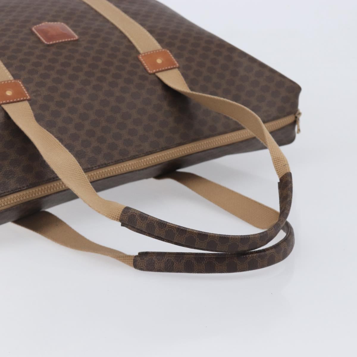 CELINE Macadam Canvas Tote Bag PVC Leather Brown Gold Auth 207464