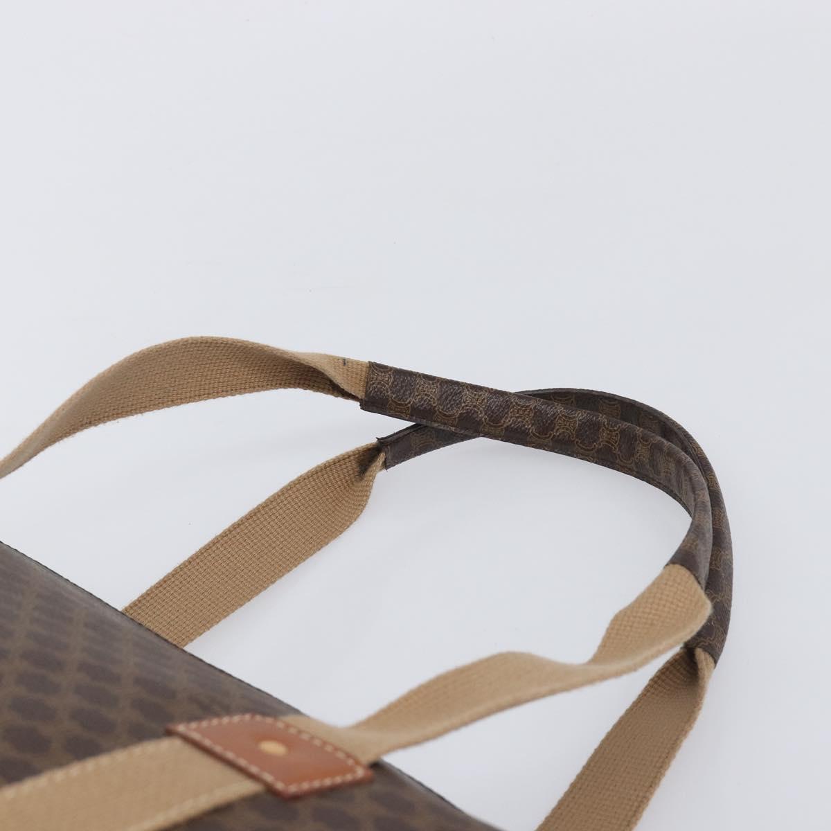 CELINE Macadam Canvas Tote Bag PVC Leather Brown Gold Auth 207464
