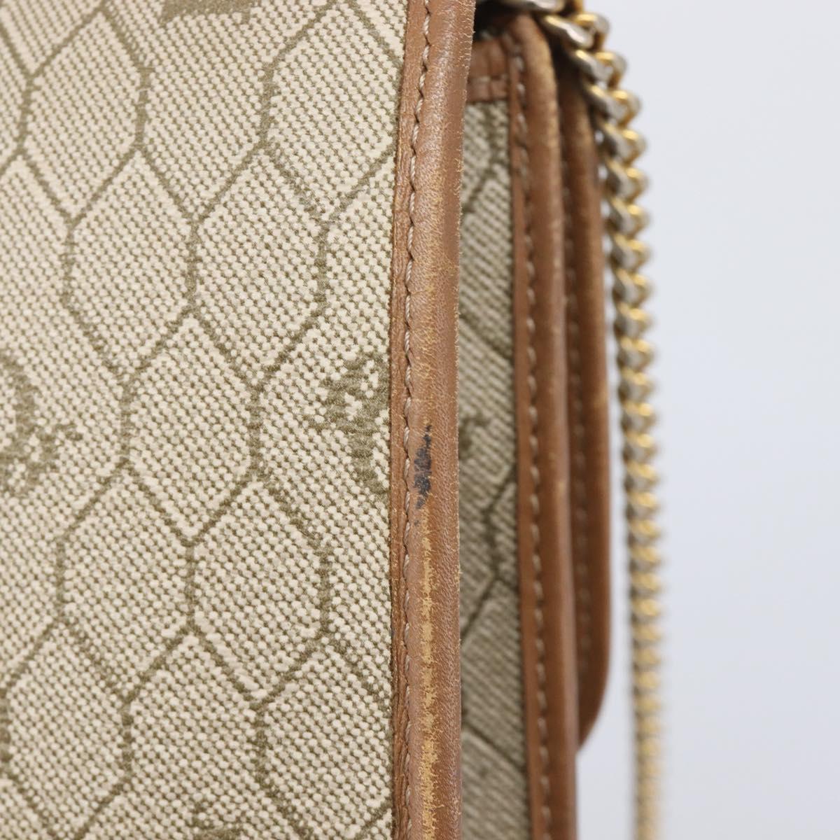 Christian Dior Honeycomb Canvas Chain Shoulder Bag PVC Beige Gold Auth 207466