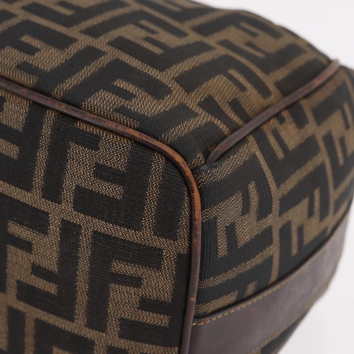 FENDI Zucca Canvas Vanity Hand Bag Black Brown Auth 207467