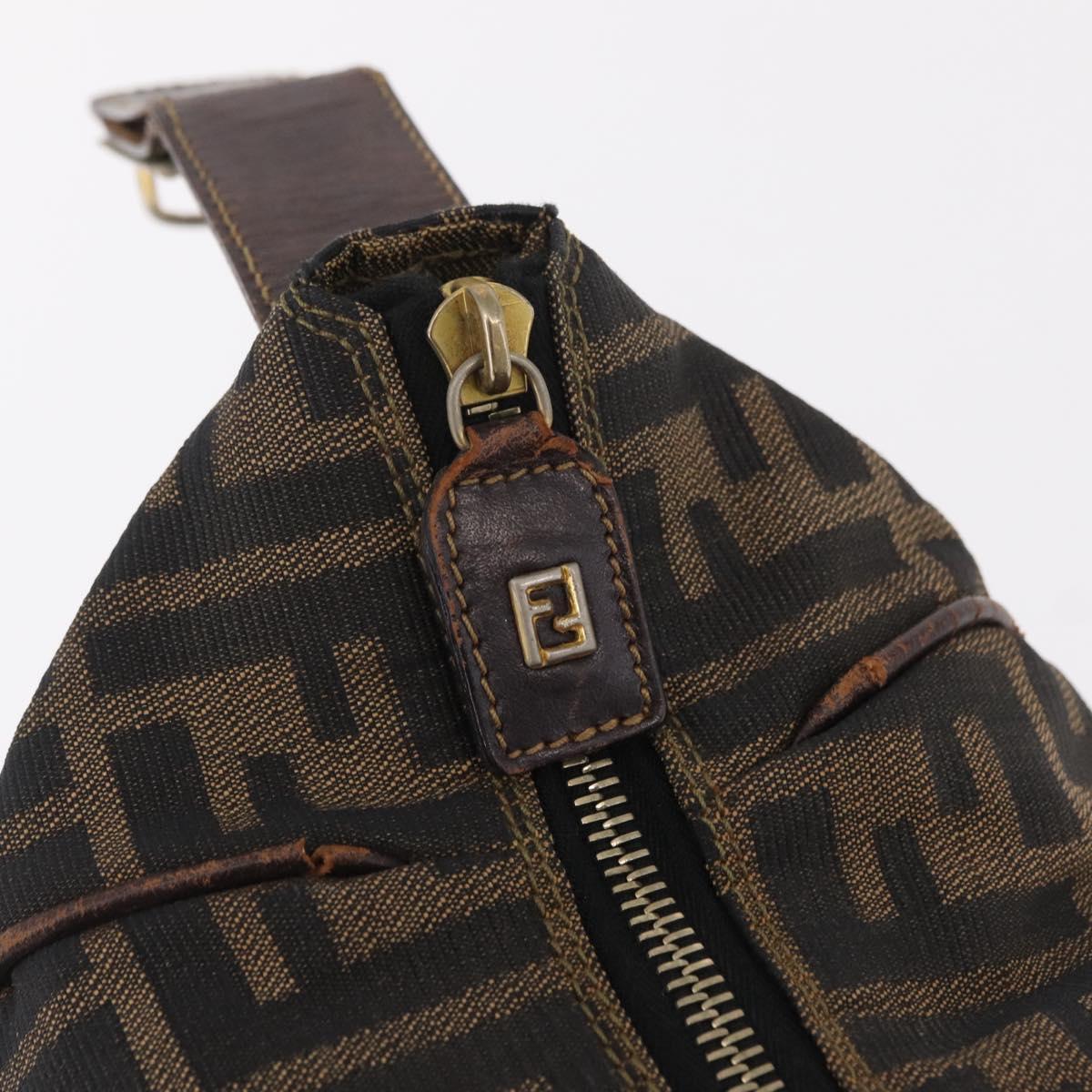 FENDI Zucca Canvas Vanity Hand Bag Black Brown Auth 207467
