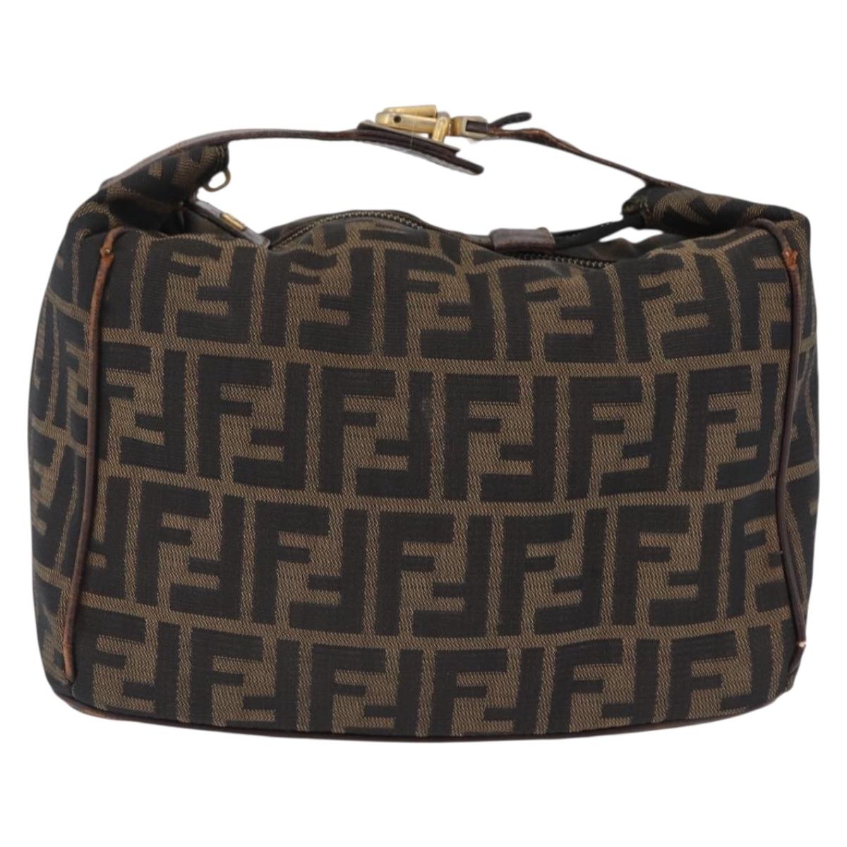 FENDI Zucca Canvas Vanity Hand Bag Black Brown Auth 207467