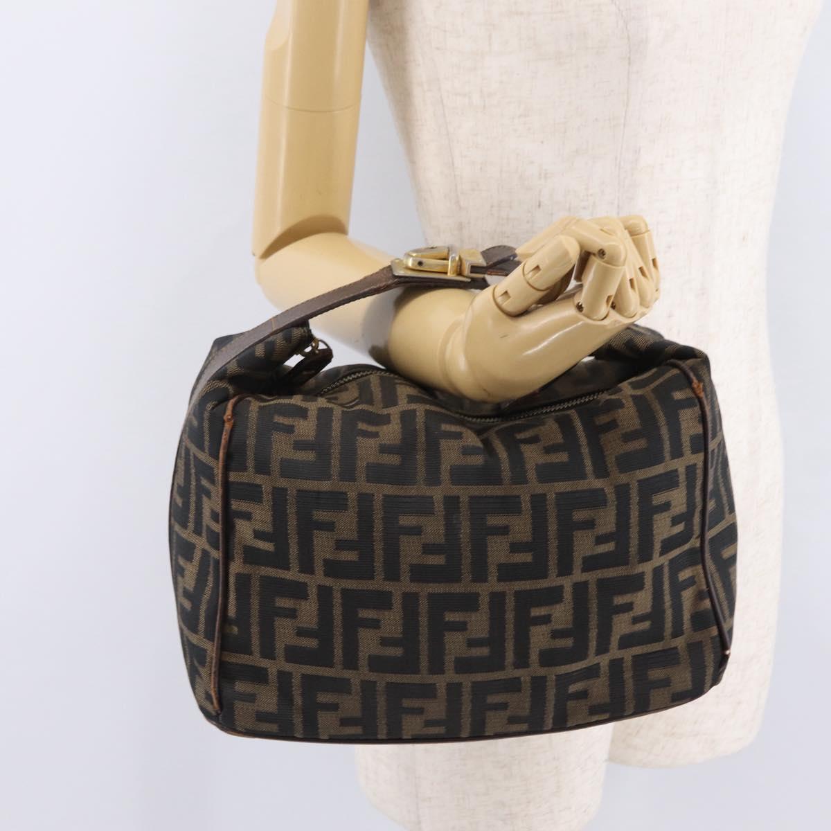 FENDI Zucca Canvas Vanity Hand Bag Black Brown Auth 207467