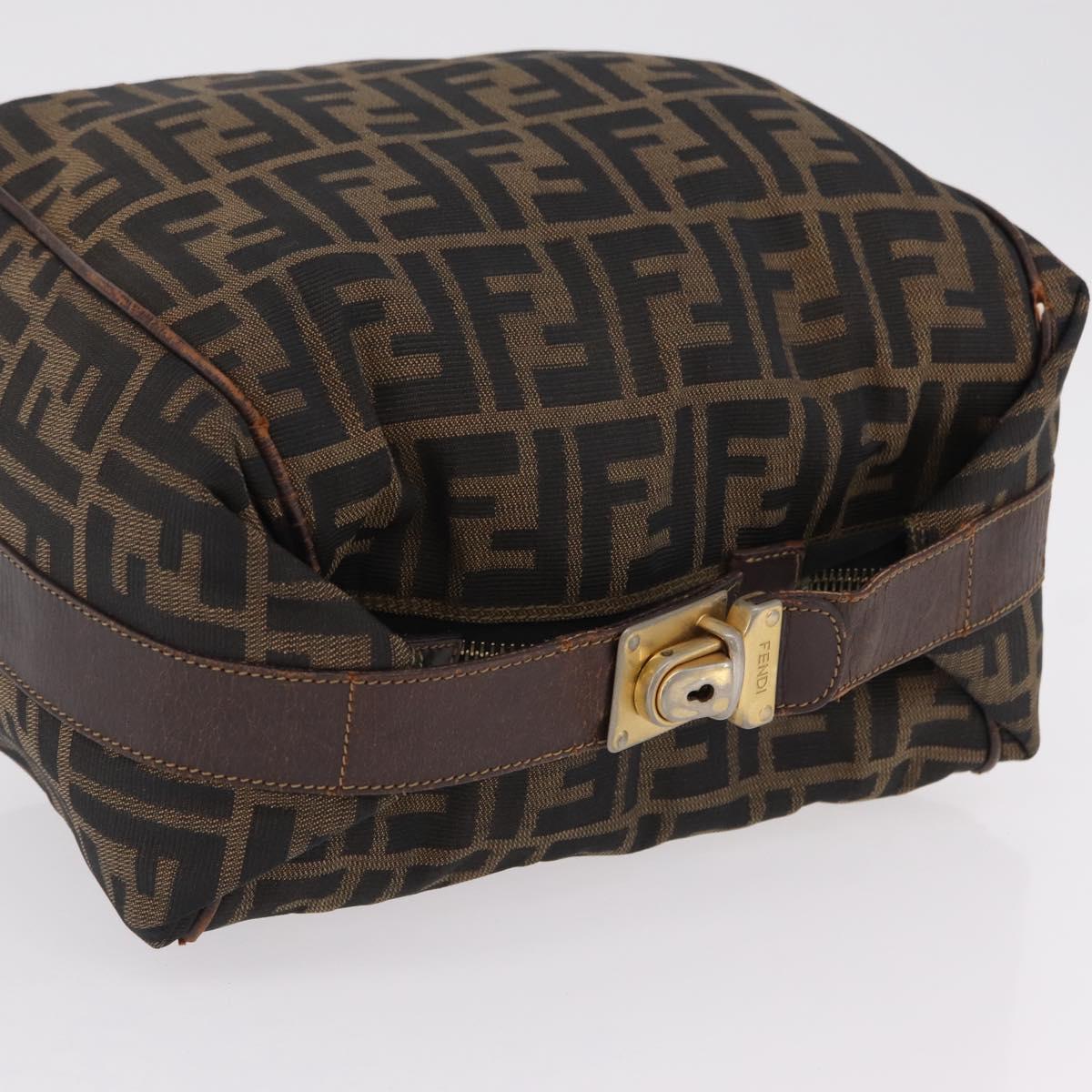FENDI Zucca Canvas Vanity Hand Bag Black Brown Auth 207467