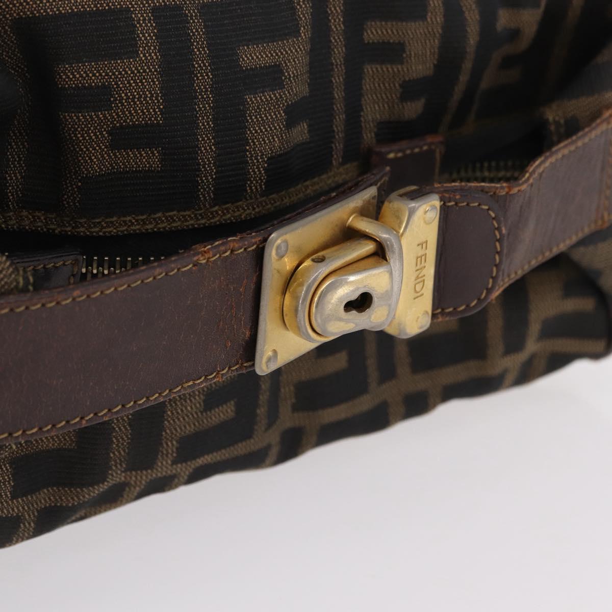 FENDI Zucca Canvas Vanity Hand Bag Black Brown Auth 207467
