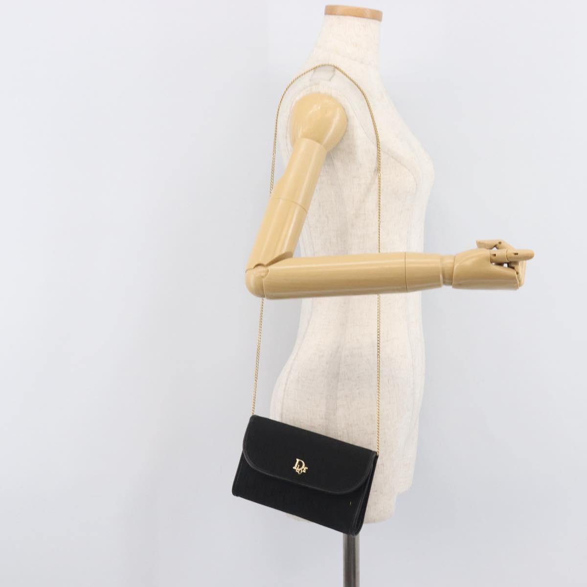 Christian Dior Trotter Canvas Chain Shoulder Bag Black Gold Auth 207478A