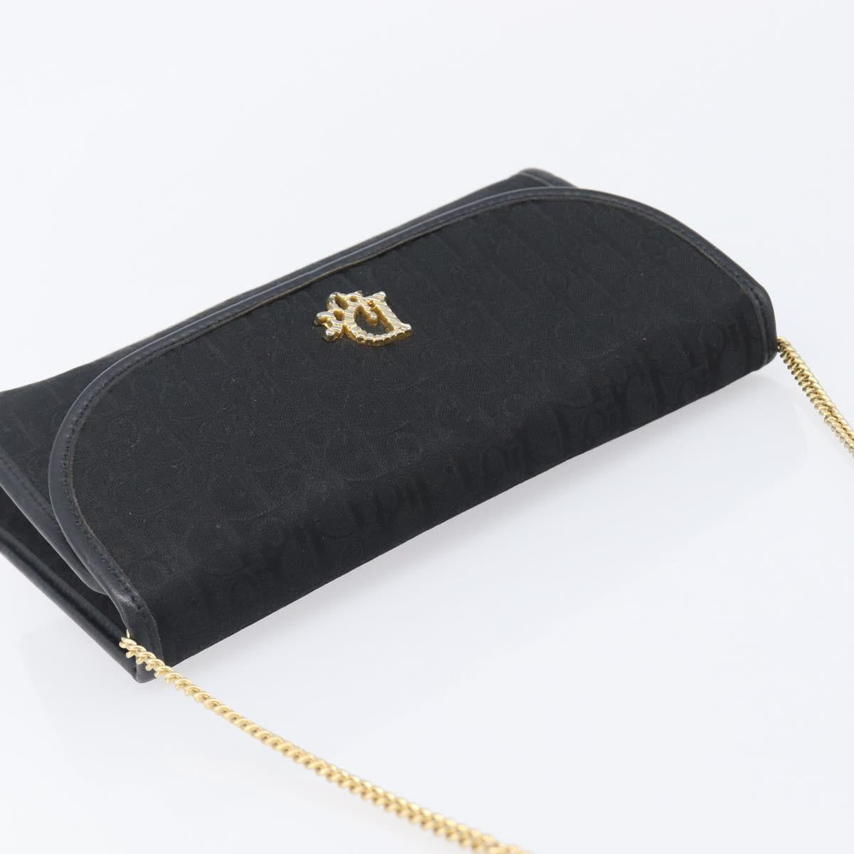 Christian Dior Trotter Canvas Chain Shoulder Bag Black Gold Auth 207478A