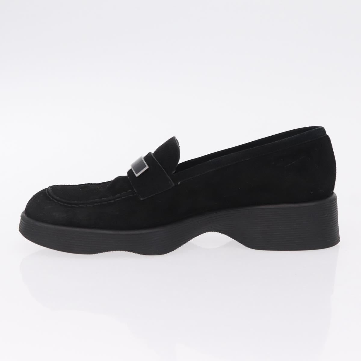 GUCCI Loafers Suede 25.5 cm Black Silver Auth 207479V