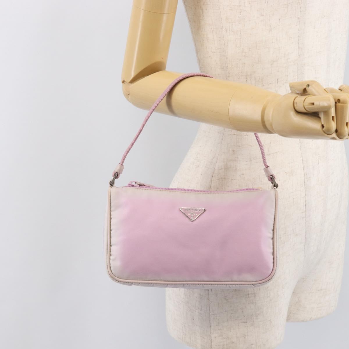 PRADA Accessory Pouch Nylon Pink Silver Auth 207483