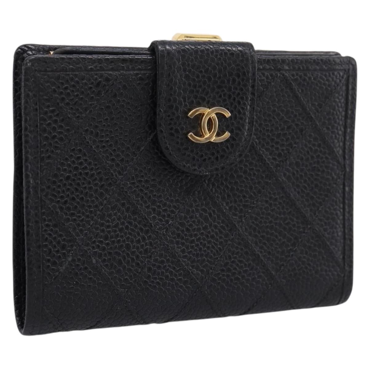 CHANEL Bicolore Compact Wallet Caviar Skin Black Gold CC Auth 207490V