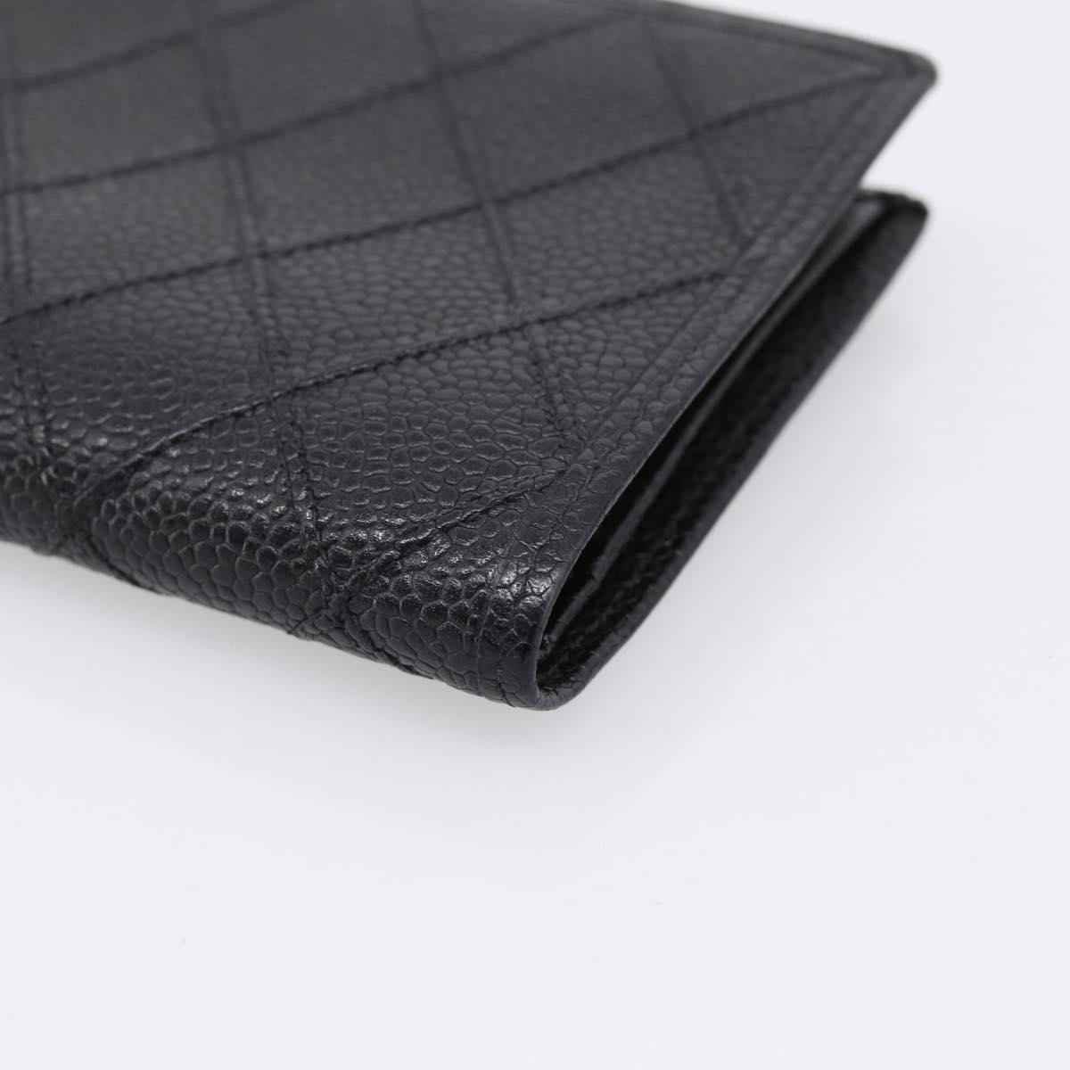 CHANEL Bicolore Compact Wallet Caviar Skin Black Gold CC Auth 207490V