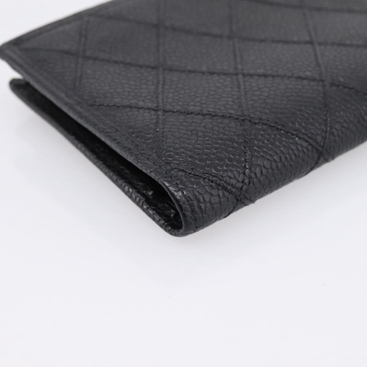 CHANEL Bicolore Compact Wallet Caviar Skin Black Gold CC Auth 207490V