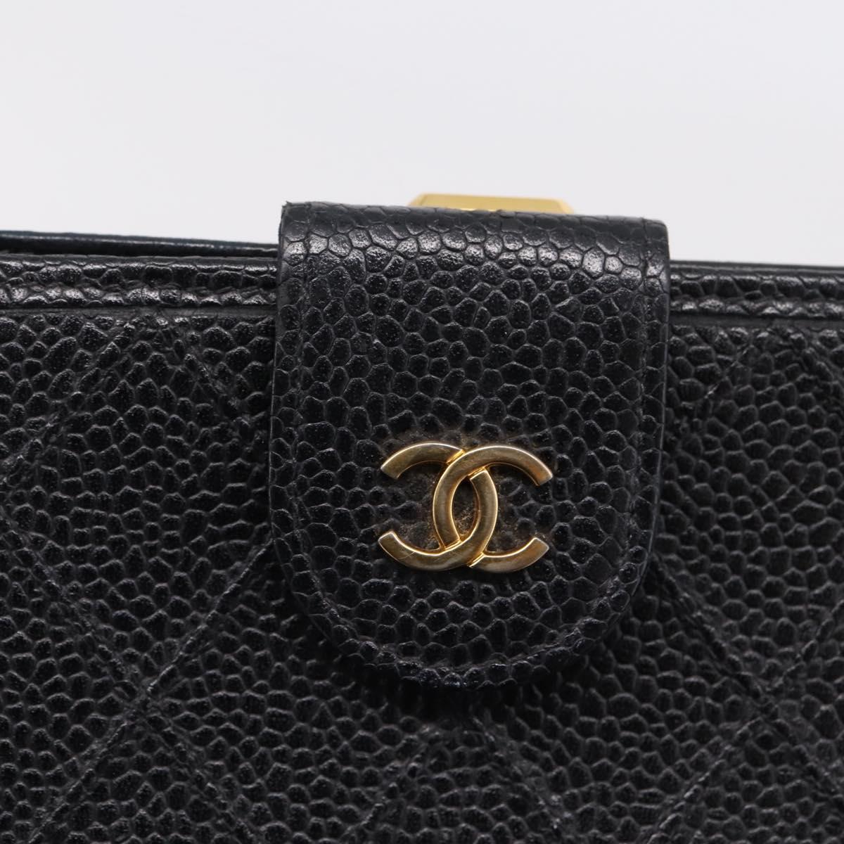 CHANEL Bicolore Compact Wallet Caviar Skin Black Gold CC Auth 207490V