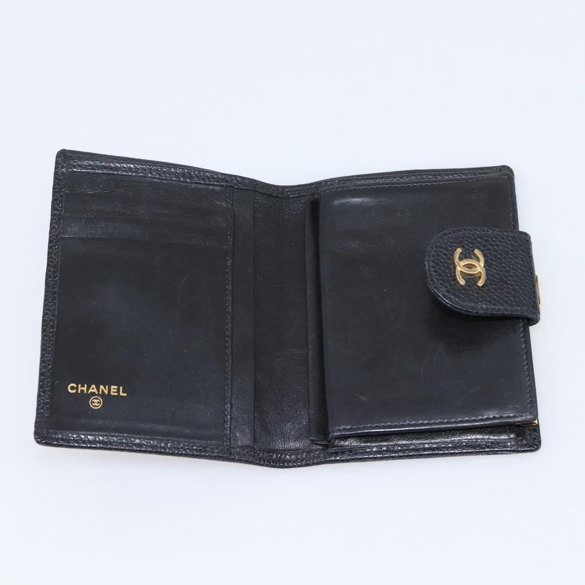 CHANEL Bicolore Compact Wallet Caviar Skin Black Gold CC Auth 207490V