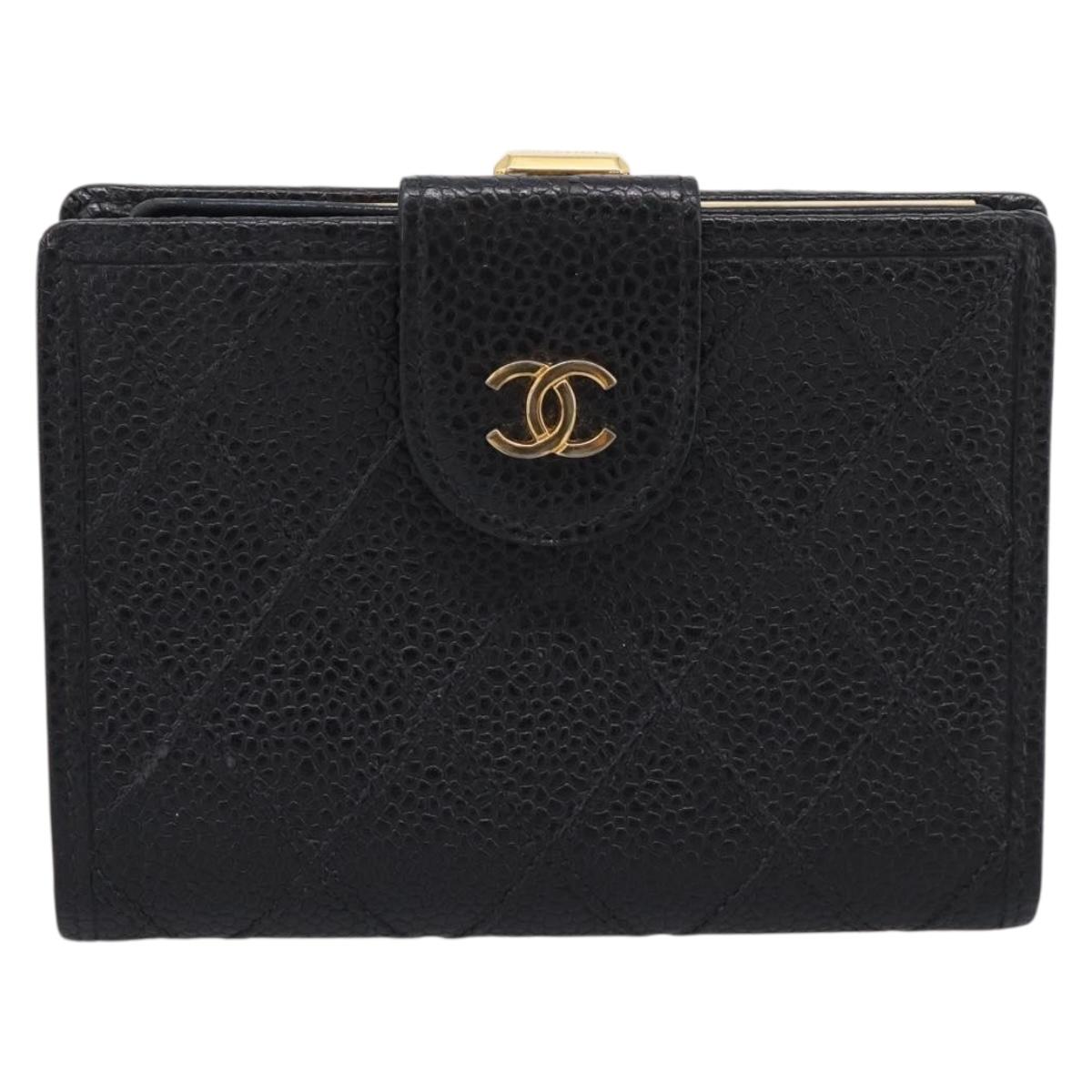 CHANEL Bicolore Compact Wallet Caviar Skin Black Gold CC Auth 207490V