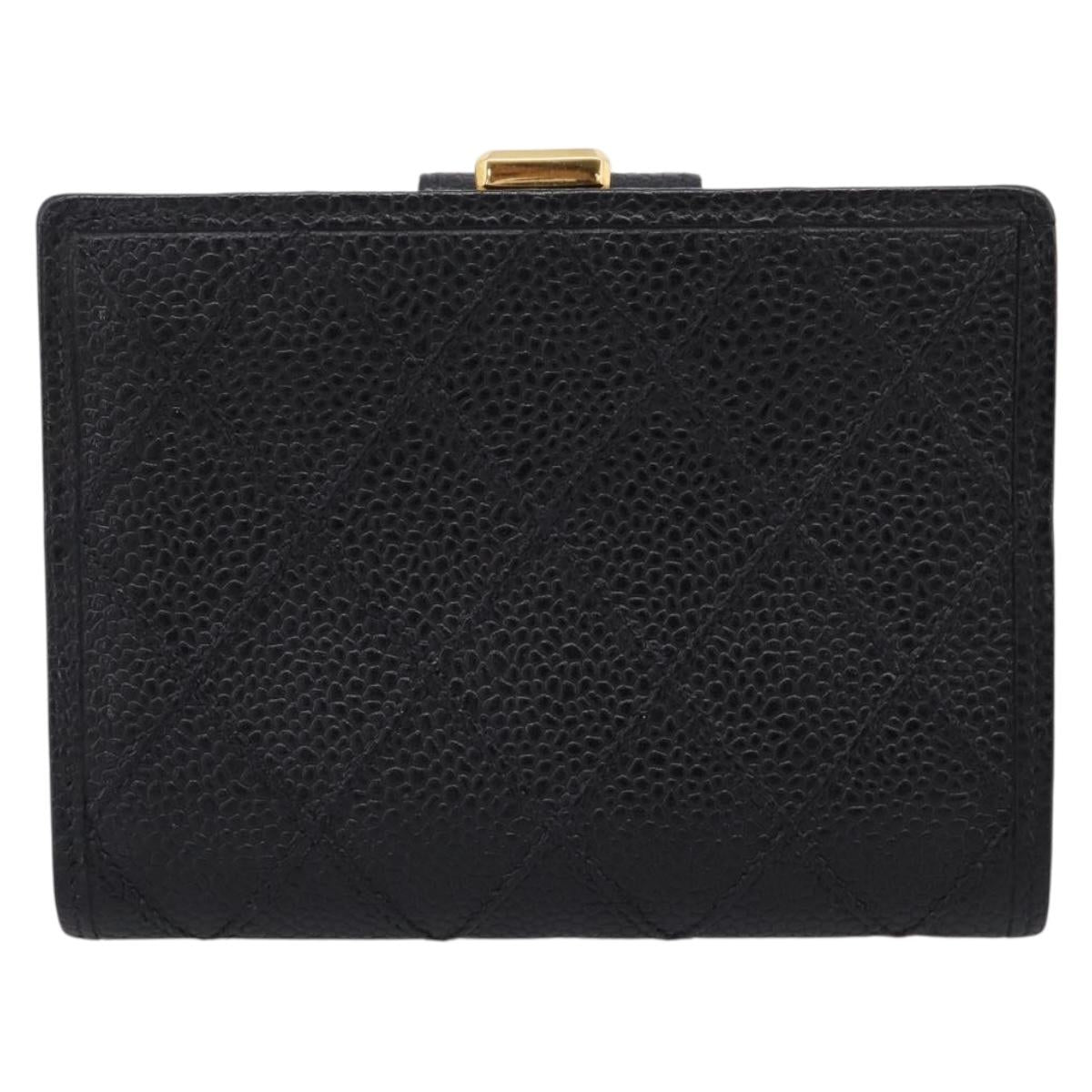 CHANEL Bicolore Compact Wallet Caviar Skin Black Gold CC Auth 207490V