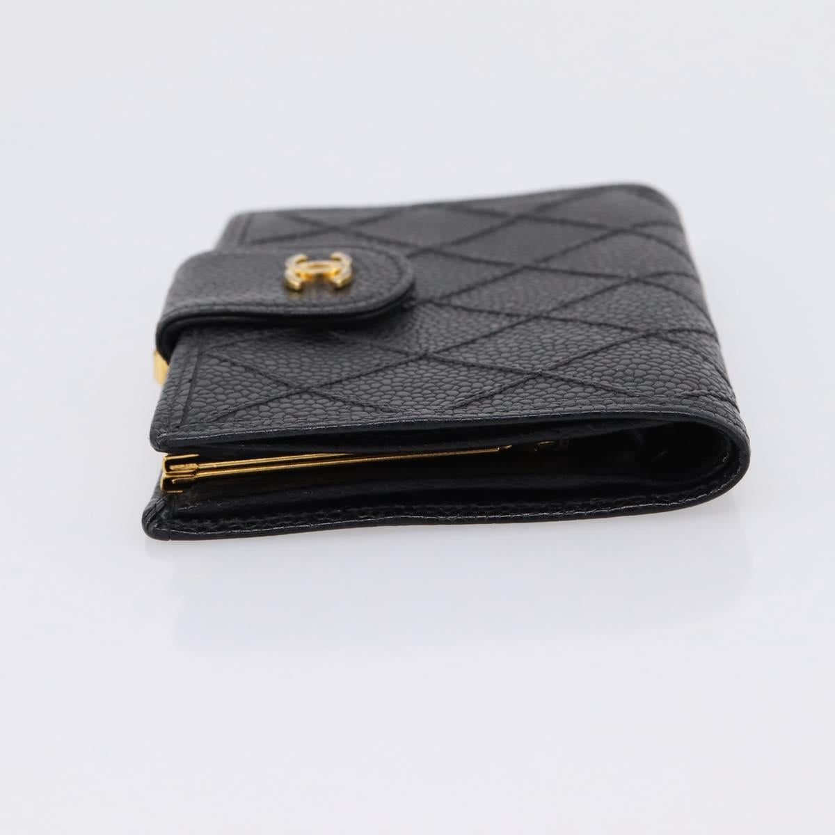 CHANEL Bicolore Compact Wallet Caviar Skin Black Gold CC Auth 207490V