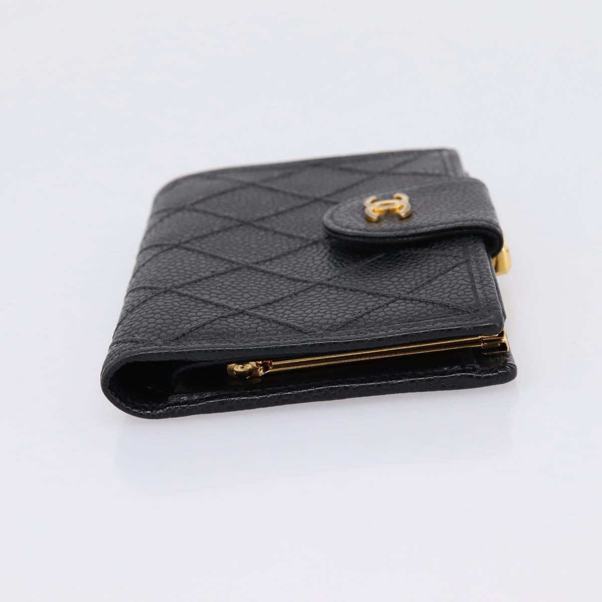 CHANEL Bicolore Compact Wallet Caviar Skin Black Gold CC Auth 207490V