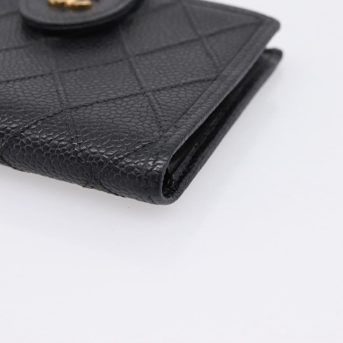 CHANEL Bicolore Compact Wallet Caviar Skin Black Gold CC Auth 207490V
